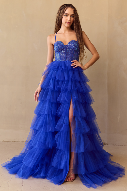 Ocean Blue Tulle Dress W Slit