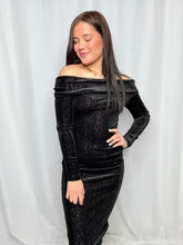 Shimmer Black Off the Shoulder Dress