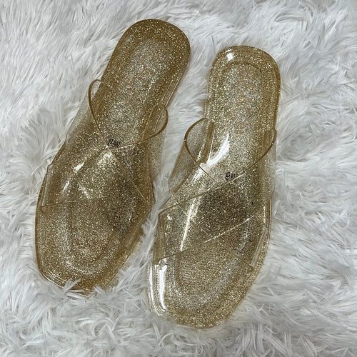 Gold Glitter Slide Sandals