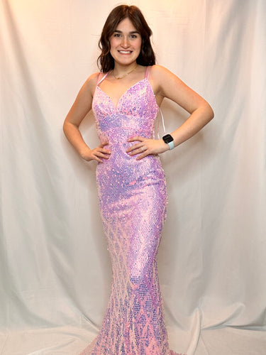 Pink Iridescent Sequin Prom Dress