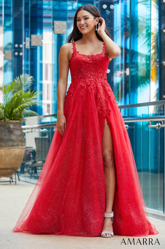 Red Glitter Corset Back Dress