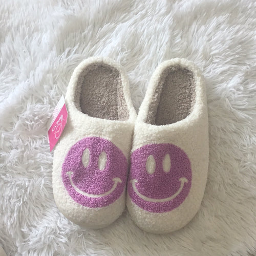 Purple Smiley Fuzzy Slipper